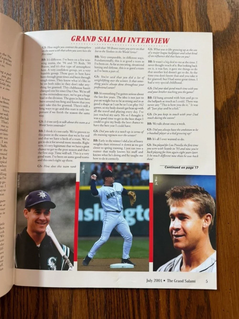 July 2001 The Grand Salami Mariners‎ Magazine Bret Boone on Cover